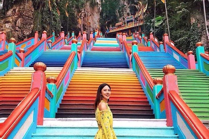 Kuala Lumpur Instagram Tour Most Famous Spots - Batu Caves with the Lord Murugan statue and rainbow staircase